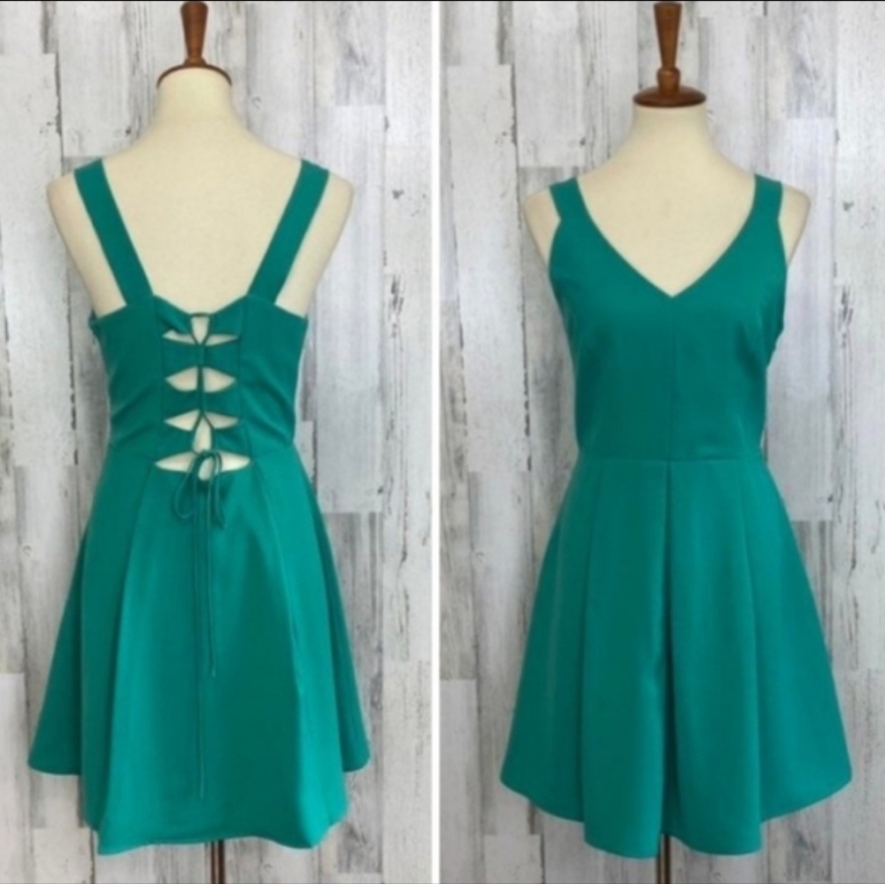 Like New Adelyn Rae Lace Up Back Corset Dress Teal